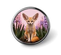 Custom Lapel Pin for Men Women Cute Fennec Fox in Pink Hyacinths Brooch Pins for Hats Bags Jackets Backpacks Suits Shirts Shawls Scarves Decoration Jewelry Charms Badge Button Clothing Accessories