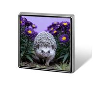 Custom Lapel Pin for Men Women Cute Hedgehog through Asters Brooch Pins for Hats Bags Jackets Backpacks Suits Shirts Shawls Scarves Decoration Jewelry Charms Badge Button Clothing Accessories