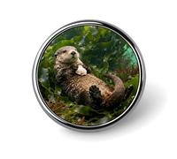 Custom Lapel Pin for Men Women Cute Otter in Kelp Bed Brooch Pins for Hats Bags Jackets Backpacks Suits Shirts Shawls Scarves Decoration Jewelry Charms Badge Button Clothing Accessories