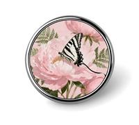 Custom Lapel Pin for Men Women Cute Ribbon Butterfly on Peony Brooch Pins for Hats Bags Jackets Backpacks Suits Shirts Shawls Scarves Decoration Jewelry Charms Badge Button Clothing Accessories