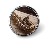 Custom Lapel Pin for Men Women Cute Saxophone on Sheet Music Brooch Pins for Hats Bags Jackets Backpacks Suits Shirts Shawls Scarves Decoration Jewelry Charms Badge Button Clothing Accessories
