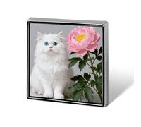 Custom Lapel Pin for Men Women Cute White Cat And Peonies Brooch Pins for Hats Bags Jackets Backpacks Suits Shirts Shawls Scarves Decoration Jewelry Charms Badge Button Clothing Accessories