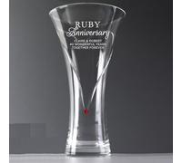 Custom Large Hand Cut Ruby Anniversary Diamante Heart Vase - Anniversary, For Her
