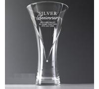 Custom Large Hand Cut Silver Anniversary Diamante Heart Vase - Anniversary, For Her