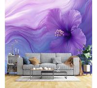Custom Large Realistic Purple Hibiscus Abstract Wall Mural, Floral Art Wall Art, Custom Size Wallpaper for Bedroom Living Room Home Decor