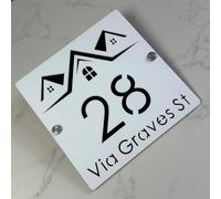 Custom Laser Cut Modern House Numbers Sign,Modern Acrylic House Number Sign,Custom Outdoor Address Plaque (White Black,20x20cm)