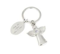 Custom Laser Engraved Personalised Guardian Angel Keyring with Clear Crystal. Remembrance, Birthdays, For Her.
