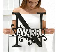 Custom Last Name Metal Sign, Split Letter Monogram Wall Art Home Decor, Personalised Housewarming Wedding Gift for Front Door, Garden, Outdoor (Scrollwork)