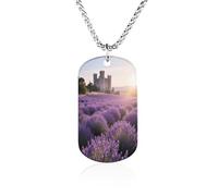 Custom Lavender Fields And Castles Dog Tag Necklace 23.6" Chain Personalized Photo Pendant for Men Women Stainless Steel Memorial Picture Couple Necklace Jewelry Keepsake Bereavement Sympathy Gifts
