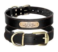 Custom Leather Adjustable Dog Training Collar Personalized Loss Proof With ID Tag Pit Bulldog Poodle Phone Number Name Collar,Black,XL