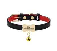 Custom Leather Cat Collar Personalized Puppy Collar Engraved Cat Pet Collar Adjustable(Black bone,XS)