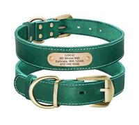 Custom Leather Dog Collar Bulldog Personalized Dog Collar Engraved Pet ID Necklace Adjustable(Green 2,S)