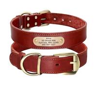 Custom Leather Dog Collar Bulldog Personalized Dog Collar Engraved Pet ID Necklace Adjustable(Red Brown,S)