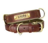 Custom Leather Dog Collar Padded Leather Dog Collar Outdoor Dog Camping Hunting Training Collar Anti Lost Dog Collar For Labrador French Bulldog,Brown,XL