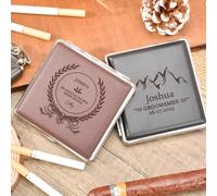 Custom Leather Engraved Smoker’s Case, Stainless Steel Cigarette and Cigar Box Holder, Can hold 20 Cigarette, PU Leather Cigarette Case for Groomsmen, Best Man, Husband, Retirement (Brown)