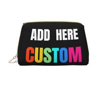 Custom Leather Makeup Bag Personalized Design Your Photo Name Reusable Cosmetic Bag Customized Travel Organizer Cosmetic Bag for Woman Man (Small)