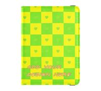 custom Leather Passport Holder Covers Case Buffalo Plaid Check Yellow Green Heart customizable Passport Cover Passport Holder Combo with Vaccine Card Slot Lightweight, buffalo plaid check yellow