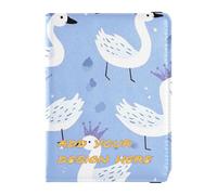custom Leather Passport Holder Covers Case Swan Crown Blue Cute Cartoon personal Vaccine Card Holder Cover Combo Document Organizer Holder Accessories Waterproof, swan crown blue cute cartoon, swan