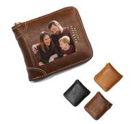 Custom Leather Photo Wallet, Personalized Picture Printing Wallets, DIY Photos Wallet, Customised Short Zipper Style Wallets for Father's Day, Christmas, Birthday Gifts (Brown)