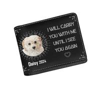 Custom Leather Wallet for Pet's Dad I Will Carry You With Me Unit I See You Again Personalized Halo Leather Pet Face Wallet For Men Dog Photo Bifold Purse with Name Date Memorial Gift for Pet Owner
