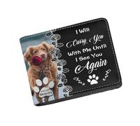 Custom Leather Wallet for Pet's Dad I Will Carry You With Me Unit I See You Again Personalized Rose print Leather Pet Face Wallet For Men Dog Photo Bifold Purse with Name Memorial Gift for Pet Owner