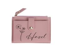 Custom Leather Wallets for Women Engraved Birth Flower with Name, Small Leather Wallet Coin Purse Card Holder for Women Teen Girls Customized Gifts for Birthday Christmas Thanksgiving Mothers Day