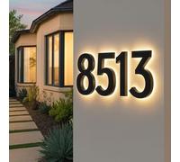 Custom Led Backlit House Number, Solar Powered Laser Cut 3D Illuminated Address Numbers, Personalized Waterproof Outside Lighted House Numbers for Modern House Front Door Storefront Business Street