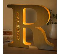 Custom LED Name Letter Night Lights Personalised Engraved Wooden 26 Letters Marquee Sign Wall Lamp for Bedroom, Gift for Family Lover Birthday Wedding Anniversary