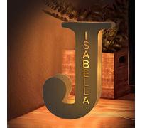 Custom LED Night Light, Personalized Wood Letter Wall Light Engraved Name Letter Lamp Home Decor Gift for Kids Girlfriend Boyfriend Mom Families Christmas Birthday Wedding Wall Room Bedside Decor - J