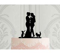 Custom Lesbian Wedding Cake Topper with Cats 2 Brides Vintage Silhouettes Cake Decor Toppers for Wedding Anniversary Baby Shower Birthday Party Engagement