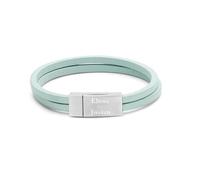 Custom Light Green Flat Leather Men's Bracelet, Double Wrap with Silver Buckle