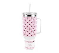 Custom Light Pink Chequered Hearts Travel Tumbler - Metal XL Cup
