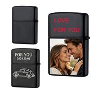 Custom Lighter Case With Text & Image/Photo Print Sculpture - Personalized Durable Lighter Case - Gift for Men on Birthday Text Engraving (Black#2)