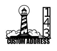 Custom Lighthouse Address Plaque, Personalized Lighthouse House Numbers Sign with Family Name, Outdoor Nautical Metal Wall Art for Home, Beach House Front Door Decor (Style-3)