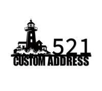 Custom Lighthouse Address Plaque, Personalized Lighthouse House Numbers Sign with Family Name, Outdoor Nautical Metal Wall Art for Home, Beach House Front Door Decor (Style-2)
