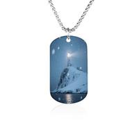 Custom Lighthouse at Snowy Night Dog Tag Necklace 23.6" Chain Personalized Photo Pendant for Men Women Stainless Steel Memorial Picture Couple Necklace Jewelry Keepsake Bereavement Sympathy Gifts