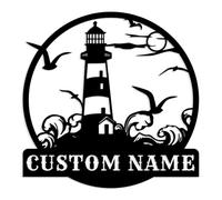 Custom Lighthouse Metal Sign, Personalized Lighthouse Metal Sign, Nautical wall decor, beach house metal door number plate