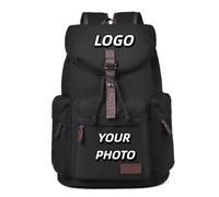 Custom Logo Canvas Students Backpack Large Capacity Travel Bag Personality Male Casual Schoolbag Color1,15 inches