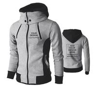 Custom Logo Full Zip Up Jackets Men Hoodies Male Pullover Sweatshirt Personalised Name Text Photo Image Hoody Sportswear Workwear Outerwear,Grey-XXL