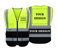 Custom LOGO Hi Vis Vest 5 Pocket and zipper,Personalised Reflective Protective Waistcoat (Yellowblack, XXL)