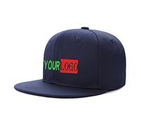Custom Logo & Text Snapback Hat/Cap | Embroidered Front Hip Hop Flat Bill HAt | Personalized Flat Brim Hats Navy