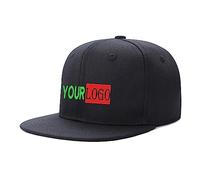 Custom Logo & Text Snapback Hat/Cap | Embroidered Front Hip Hop Flat Bill HAt | Personalized Flat Brim Hats Black