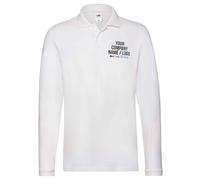 Custom Long Sleeve Polo Shirt Your Company Work Logo Image and Text Mens Adults Personalised Workwear Uniform, L, White