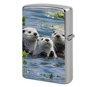 Custom Lovely Sea Otter Lighter Case Personalized Metal Lighter Cover Holder Reusable Shockproof Protective Lighters Without Insert Gift for Men Women Dad Husband