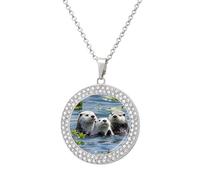 Custom Lovely Sea Otter Picture Necklace Personalized Circle Chain Pendant Gold/Silver Photo Dog Tag Keepsake Necklaces Hip Hop Memorial Jewelry Gifts for Men Women, One size, Titanium Steel