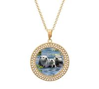 Custom Lovely Sea Otter Picture Necklace Personalized Circle Chain Pendant Gold/Silver Photo Dog Tag Keepsake Necklaces Hip Hop Memorial Jewelry Gifts for Men Women, One size, Titanium Steel