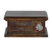 Custom Low Pet Memorial Urn - Handmade Cold Cast Bronze Portrait on Birch Base - Personalized Dog Cremation Box - Long-Lasting - 8,3x11,4x4,3”