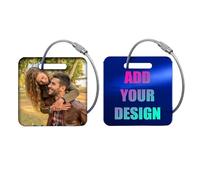 Custom Luggage Tag -Add Your Photo Text Logo- Personalized Laser Engraved Suitcase Labels, Travel ID Tags, Baggage Tag,Golf Bag Markers for Identification