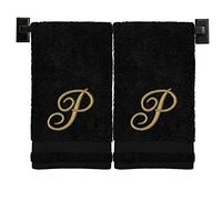 Custom Luxury Towels Black Hand Towels for Bathroom - Monogrammed | Luxury Cotton Turkish Towels | Embroidered in USA | Set of 2 | Choose Set Color and Letter | A - Z | Script Font