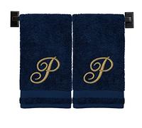 Custom Luxury Towels Blue Hand Towels for Bathroom - Monogrammed | Luxury Cotton Turkish Towels | Embroidered in USA | Set of 2 | Choose Set Color and Letter | A - Z | Script Font